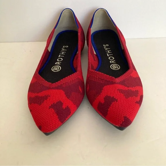 Rothy’s Red Camo Knit Point Toe Slip On Ballet Flat Shoes Size 8 - Picture 3 of 12